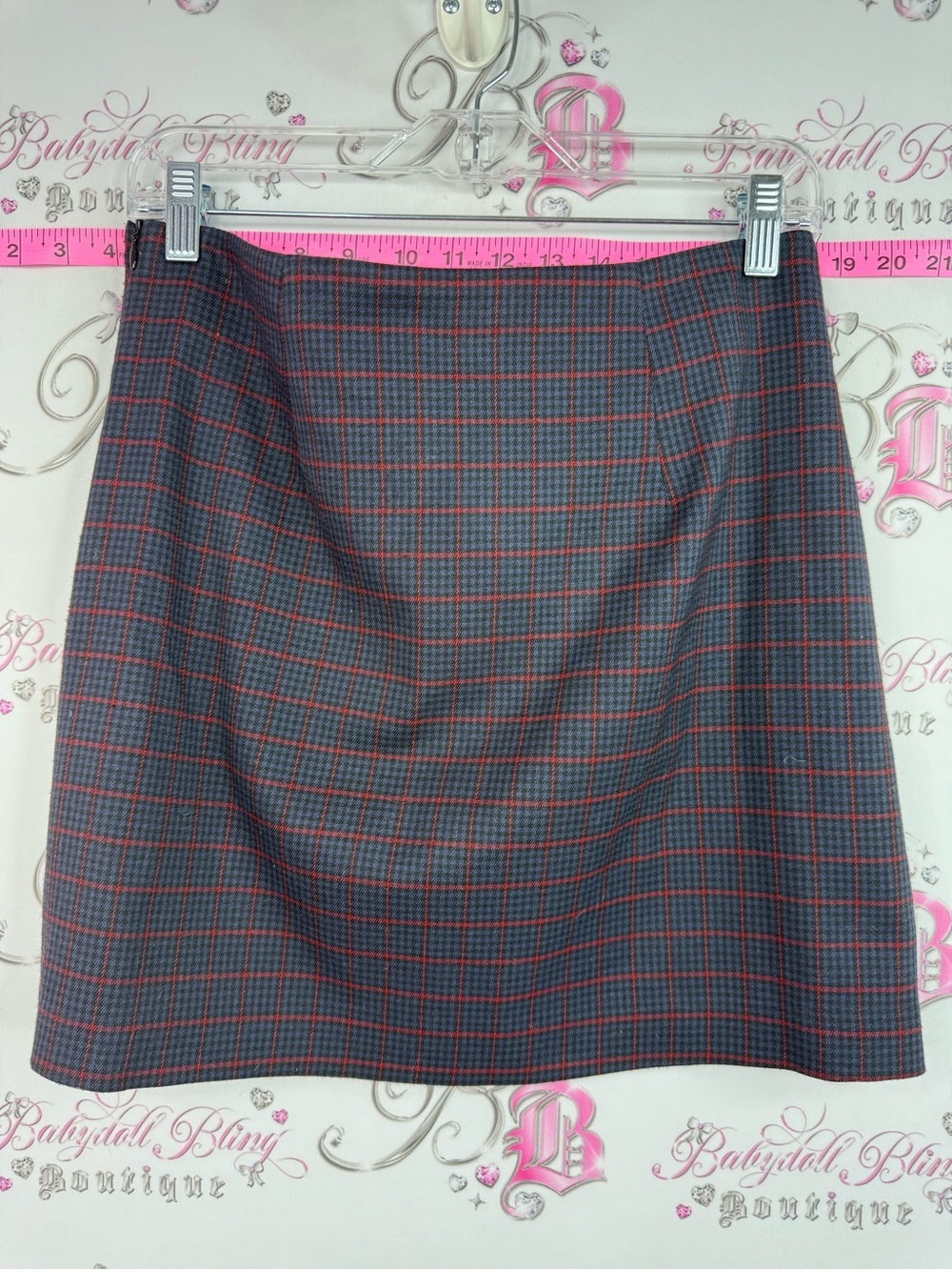 Jacob skirt mini blue red  Plaid A-Line Mini Skirt with Red Accents